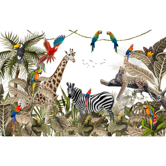 Carta da parati panoramica per bambini - Animali della giungla