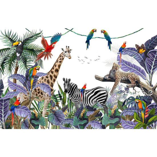 Carta da parati panoramica per bambini - Animali della giungla