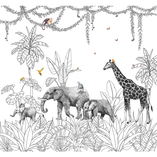 Carta da parati panoramica per bambini - Animali della giungla