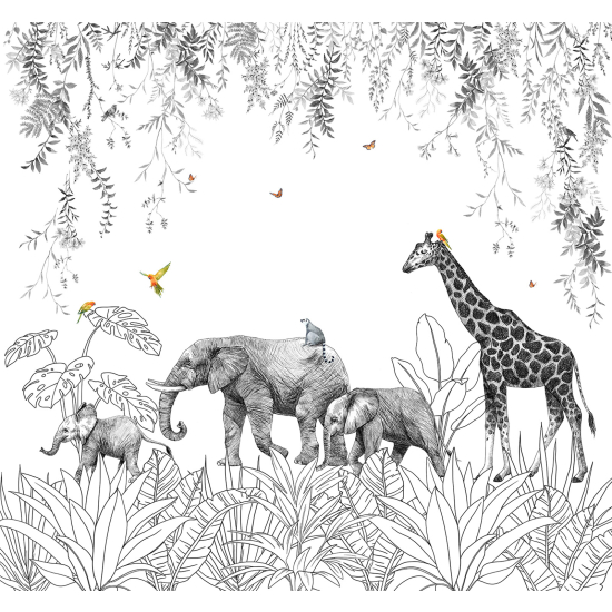 Carta da parati panoramica per bambini - Animali della giungla