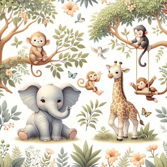 Carta da parati panoramica per bambini - Animali della giungla
