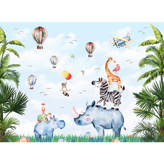 Carta da parati panoramica per bambini - Animali della giungla