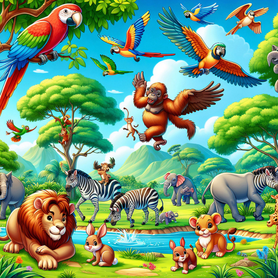 Carta da parati panoramica per bambini - Animali della giungla