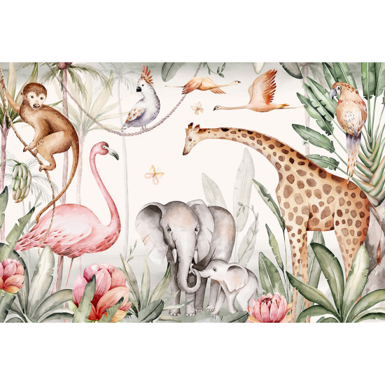 Carta da parati panoramica per bambini - Animali della giungla