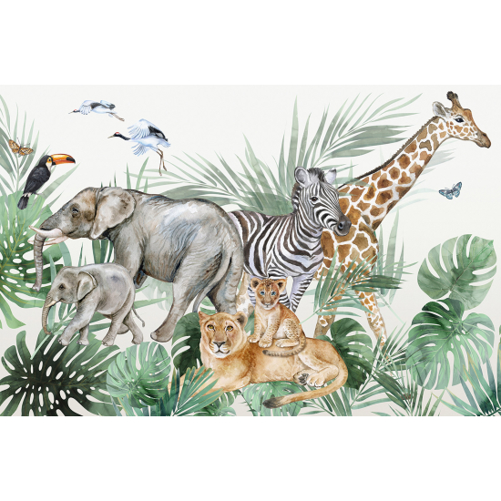 Carta da parati panoramica per bambini - Animali della giungla