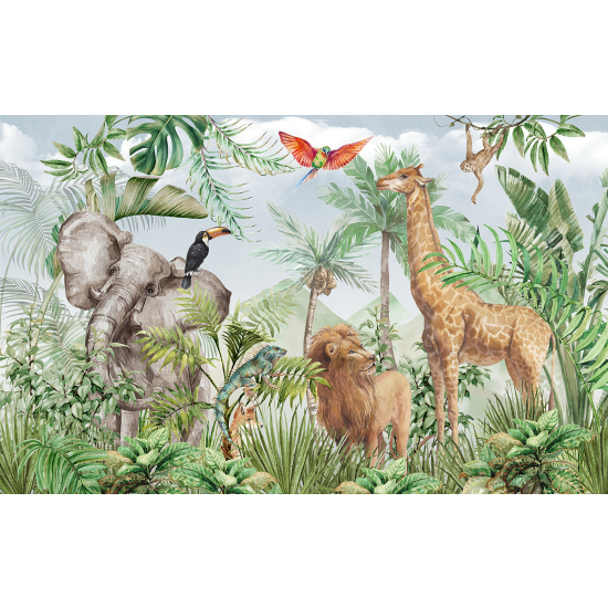 Carta da parati panoramica per bambini - Animali della giungla
