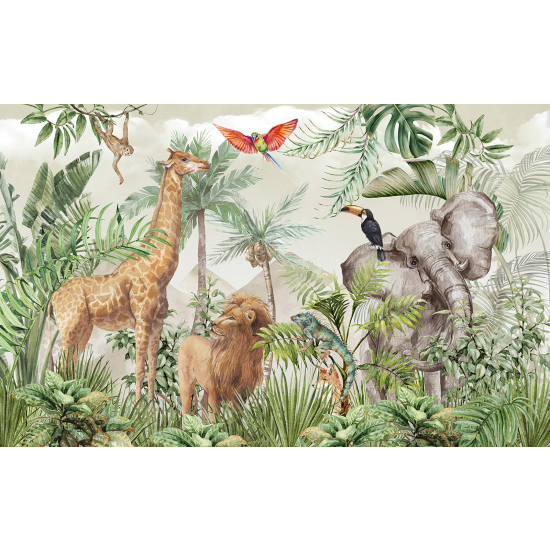 Carta da parati panoramica per bambini - Animali della giungla