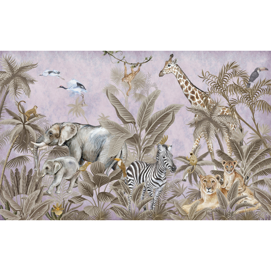 Carta da parati panoramica per bambini - Animali della giungla