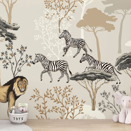 Carta da parati panoramica per bambini - Animali della Savana