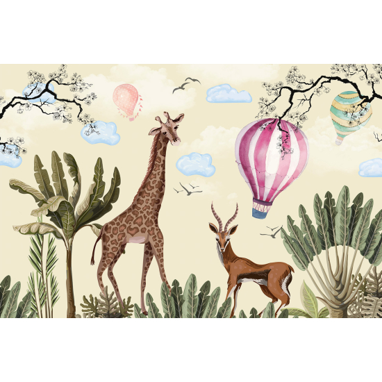Carta da parati panoramica per bambini - Animali Mongolfiera