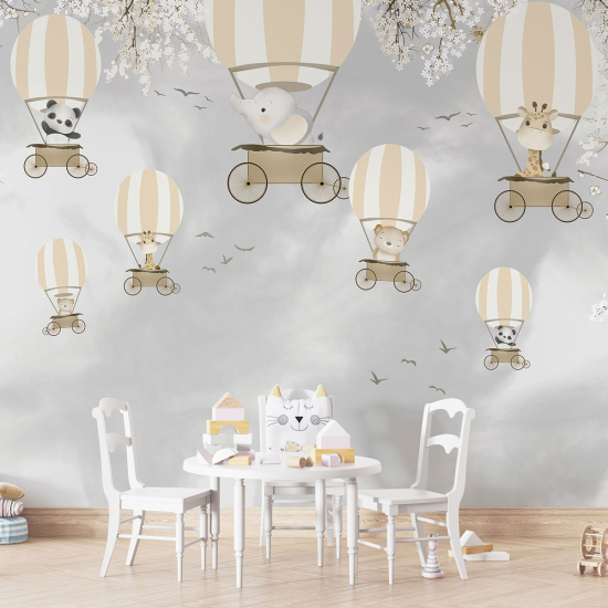 Carta da parati panoramica per bambini - Animali Mongolfiere
