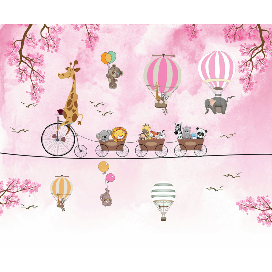 Carta da parati panoramica per bambini - Animali Mongolfiere