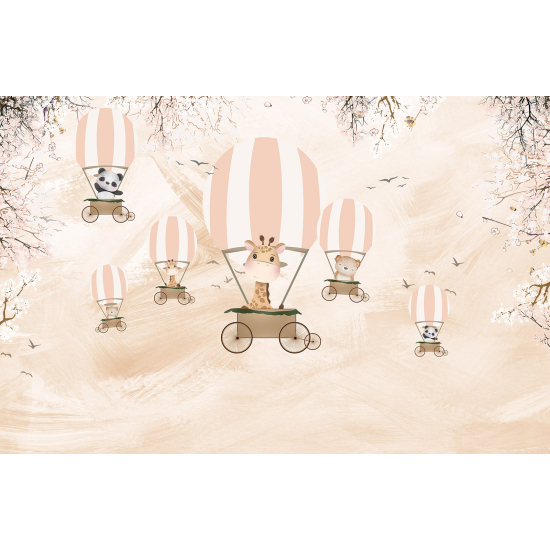 Carta da parati panoramica per bambini - Animali Mongolfiere