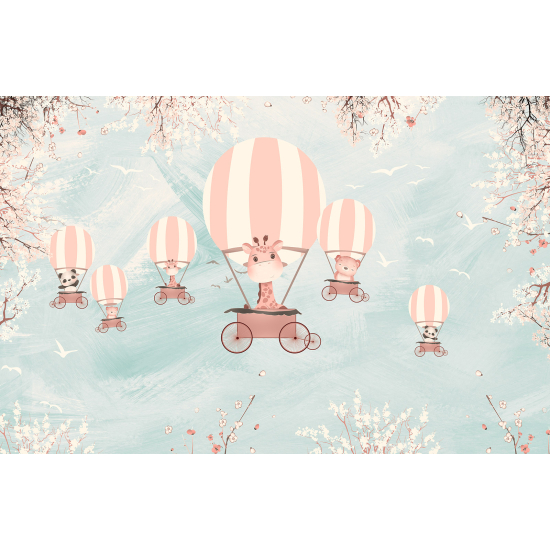 Carta da parati panoramica per bambini - Animali Mongolfiere