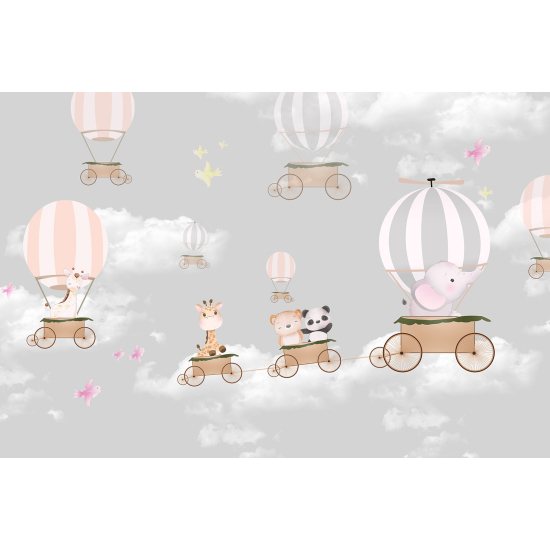 Carta da parati panoramica per bambini - Animali Mongolfiere