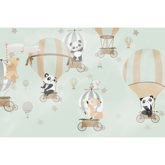 Carta da parati panoramica per bambini - Animali Mongolfiere