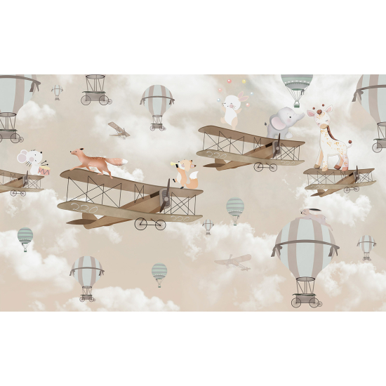 Carta da parati panoramica per bambini - Animali Mongolfiere