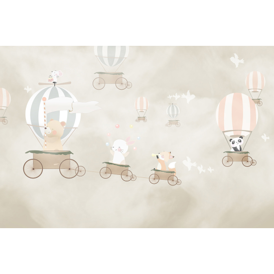Carta da parati panoramica per bambini - Animali Mongolfiere