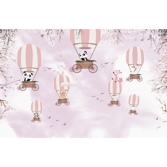 Carta da parati panoramica per bambini - Animali Mongolfiere