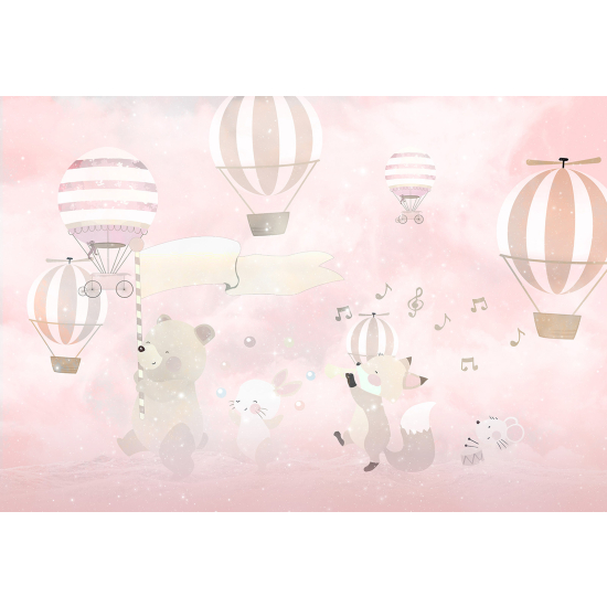 Carta da parati panoramica per bambini - Animali Mongolfiere