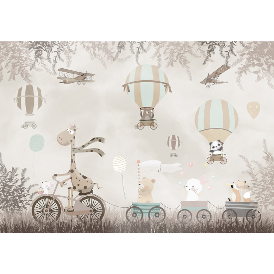 Carta da parati panoramica per bambini - Animali Mongolfiere