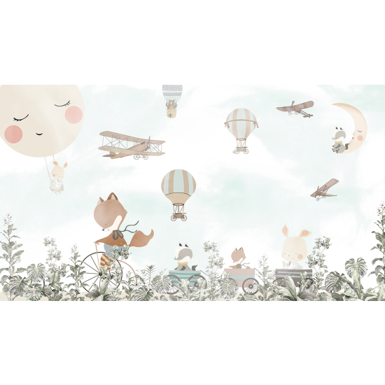 Carta da parati panoramica per bambini - Animali Mongolfiere