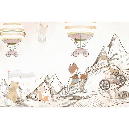 Carta da parati panoramica per bambini - Animali Mongolfiere
