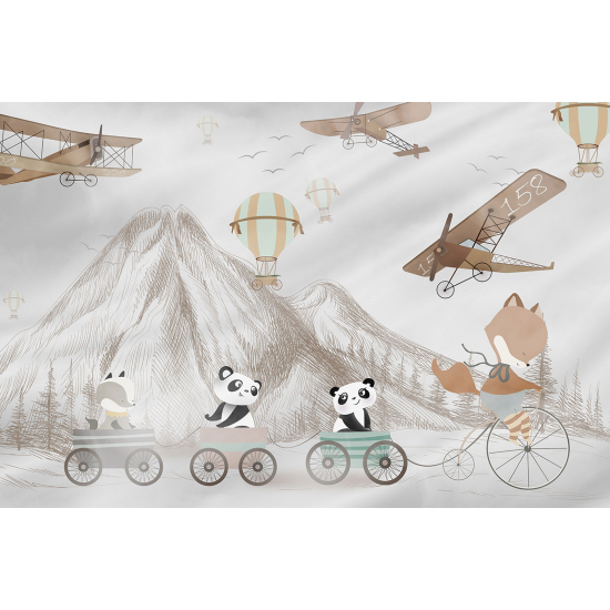 Carta da parati panoramica per bambini - Animali Mongolfiere