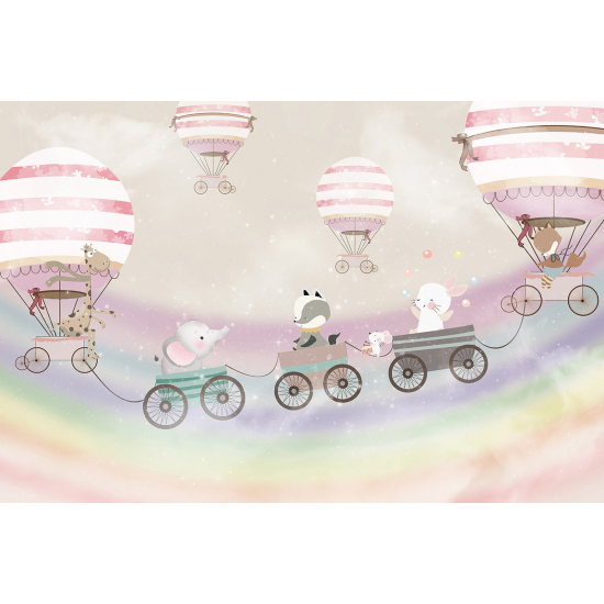 Carta da parati panoramica per bambini - Animali Mongolfiere