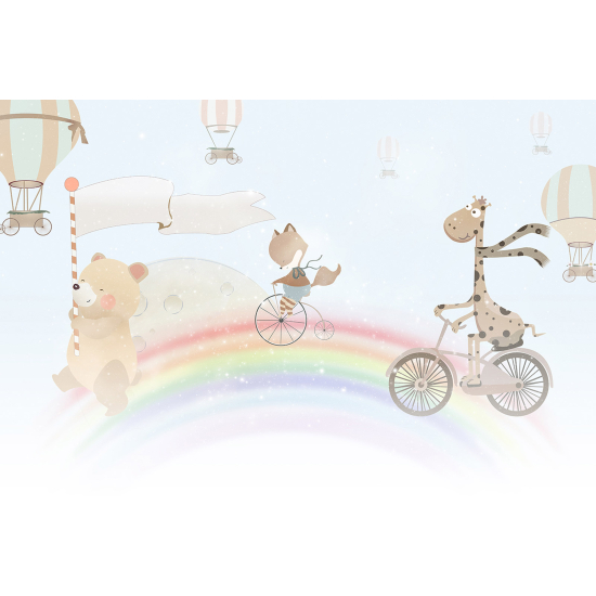 Carta da parati panoramica per bambini - Animali Mongolfiere