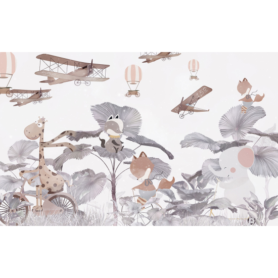 Carta da parati panoramica per bambini - Animali Mongolfiere