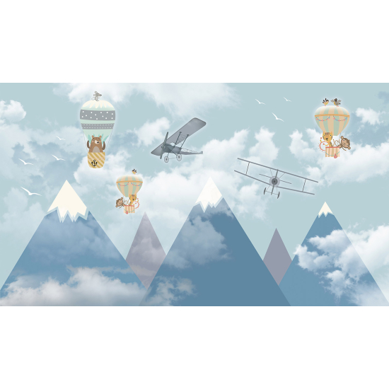 Carta da parati panoramica per bambini - Animali Mongolfiere
