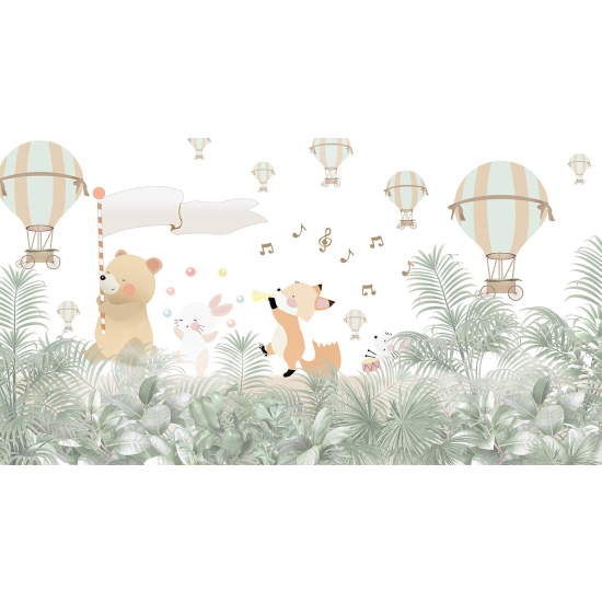 Carta da parati panoramica per bambini - Animali Mongolfiere
