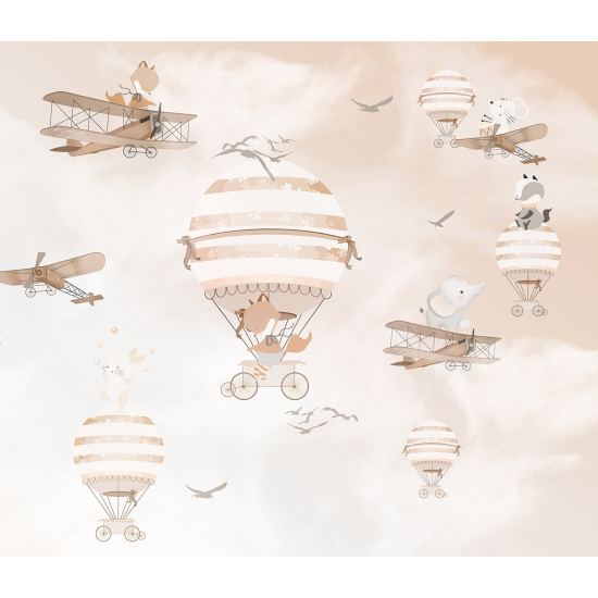 Carta da parati panoramica per bambini - Animali Mongolfiere