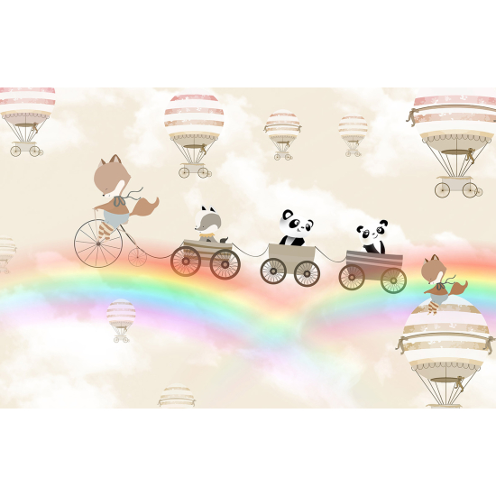 Carta da parati panoramica per bambini - Animali Mongolfiere