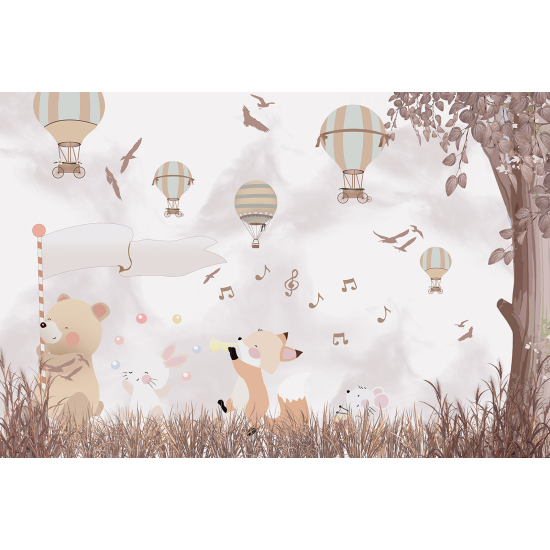 Carta da parati panoramica per bambini - Animali Mongolfiere