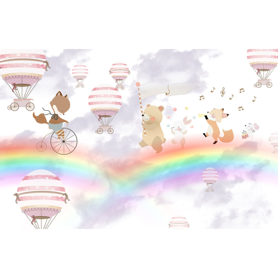 Carta da parati panoramica per bambini - Animali Mongolfiere