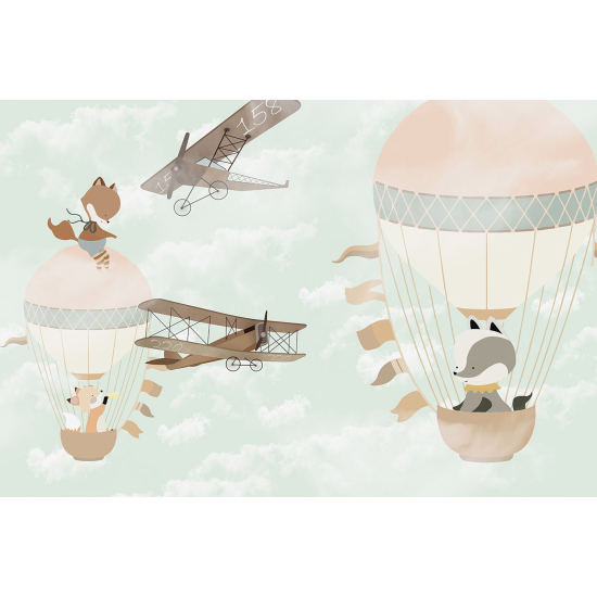 Carta da parati panoramica per bambini - Animali Mongolfiere
