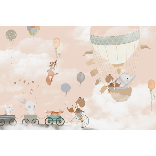 Carta da parati panoramica per bambini - Animali Mongolfiere