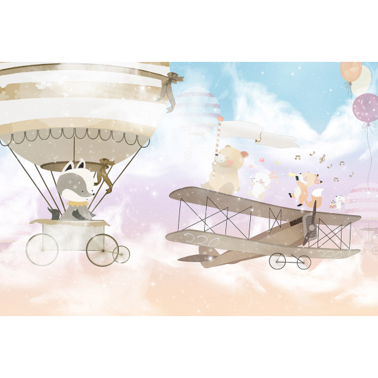 Carta da parati panoramica per bambini - Animali Mongolfiere