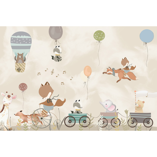 Carta da parati panoramica per bambini - Animali Mongolfiere