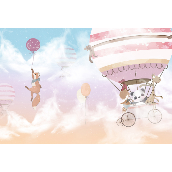 Carta da parati panoramica per bambini - Animali Mongolfiere