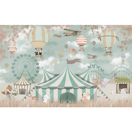 Carta da parati panoramica per bambini - Animali Mongolfiere