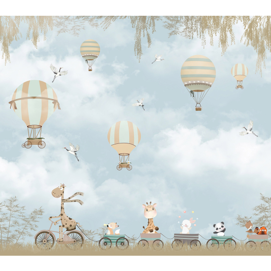 Carta da parati panoramica per bambini - Animali Mongolfiere