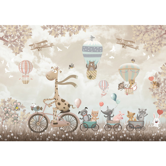 Carta da parati panoramica per bambini - Animali Mongolfiere