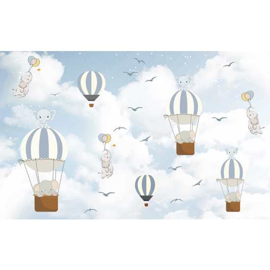 Carta da parati panoramica per bambini - Animali Mongolfiere