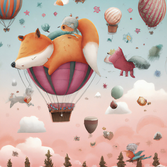 Carta da parati panoramica per bambini - Animali Mongolfiere