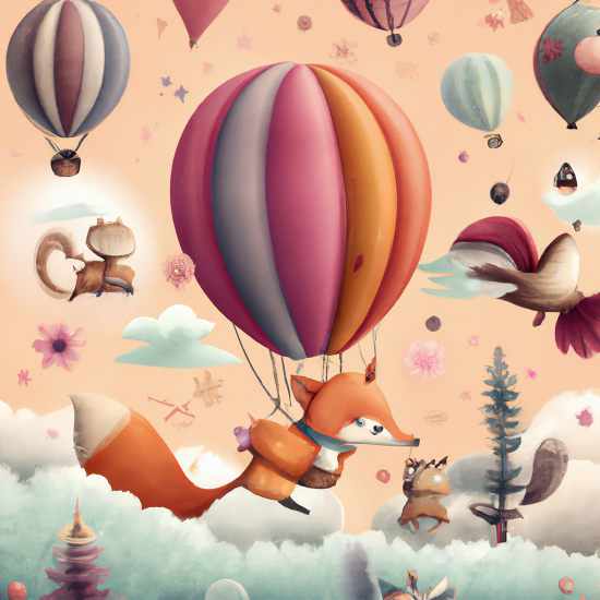 Carta da parati panoramica per bambini - Animali Mongolfiere
