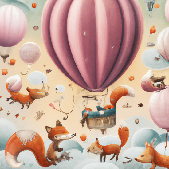 Carta da parati panoramica per bambini - Animali Mongolfiere