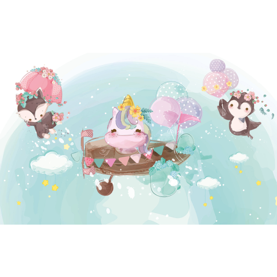 Carta da parati panoramica per bambini - Animali Palloncini